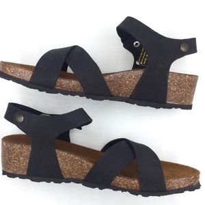 A. Giannetti nubuck black leather low wedge cork sandals EU 36